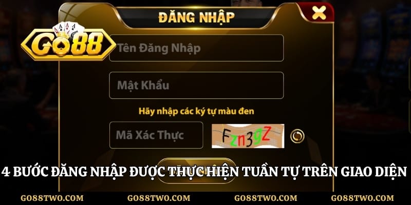 4 bước đăng nhập được thực hiện tuần tự trên giao diện tài khoản